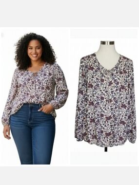 Dress Barn plus size white floral peasant blouse Women's plus size 1X